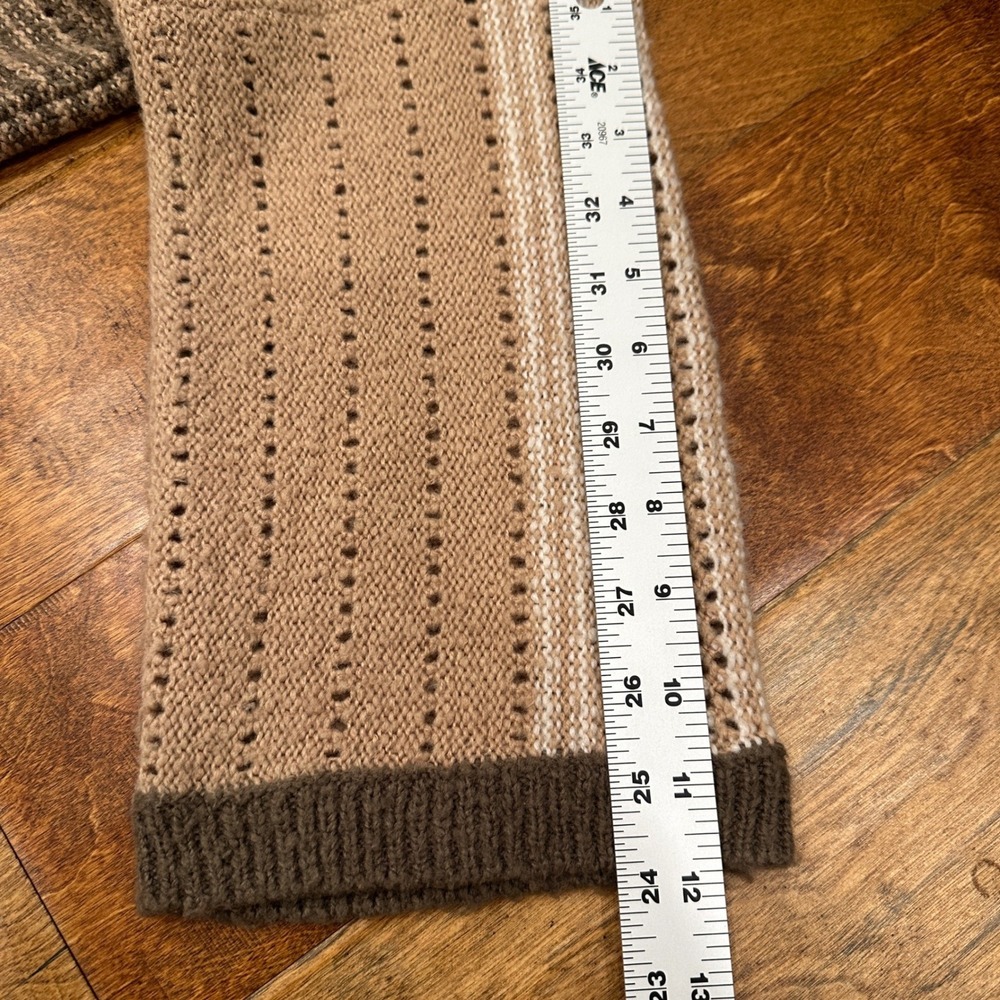 Caslon Striped Crochet Knit Sweater Top Beige Brown 3/4 Sleeve Wool Blend Medium - Picture 8 of 8